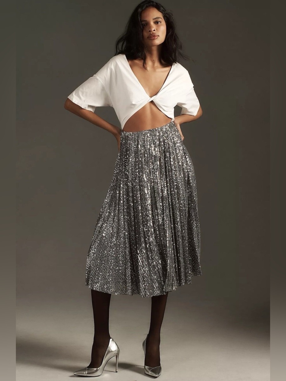 NWT Delfi Collective Sequin Pleated cutout party dress L